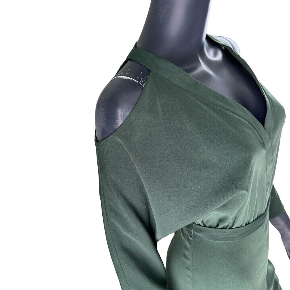 Topshop Cold Shoulder Green Cut Out Dress Size 2 V-neck - Picture 8 of 14